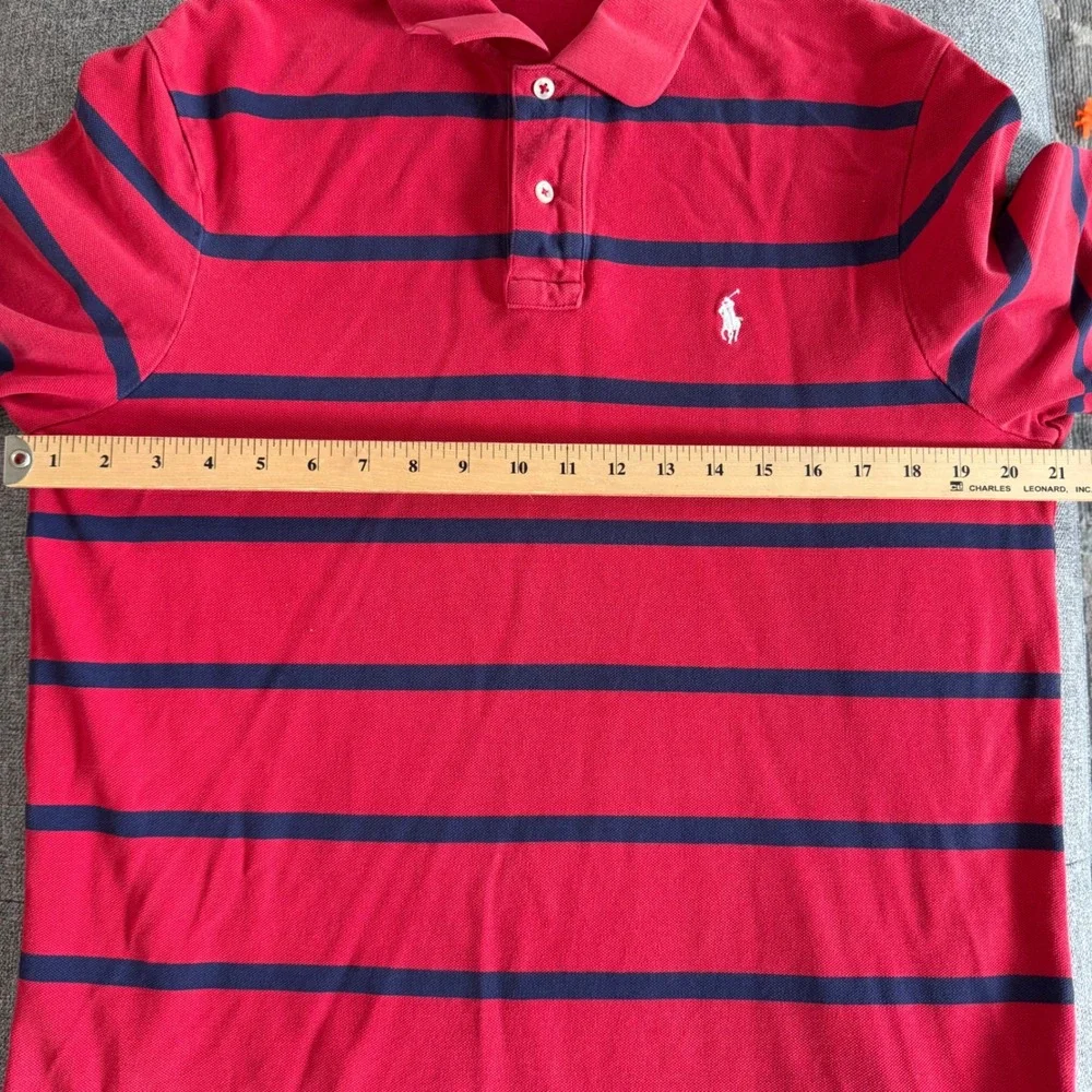 Polo Ralph Lauren Mens Classic Fit Red Navy Blue Striped Pique Polo Shirt Large